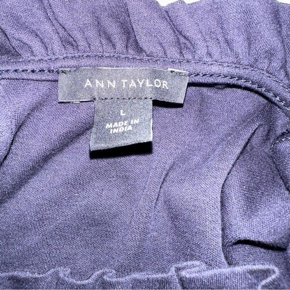 Ann Taylor Navy Blue High Ruffle Neck and Cuff Long Sleeve Tee Large - Picture 5 of 6